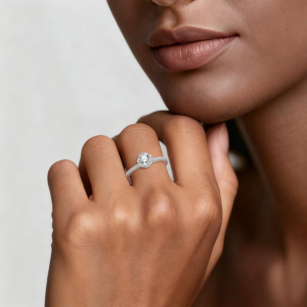 925 Sterling Silver Floral Halo Ring Round Cut CZ Solitaire Engagement Ring for Women Wedding Anniversary Fine Jewelry Gift