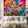 1 item, basketball-themed happy birthday party background photo props, polyester banner decoration