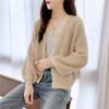 Осень и зима новый трикотажный кардиган с V-образным вырезом модный топ свободный короткий свитер женская верхняя одежда