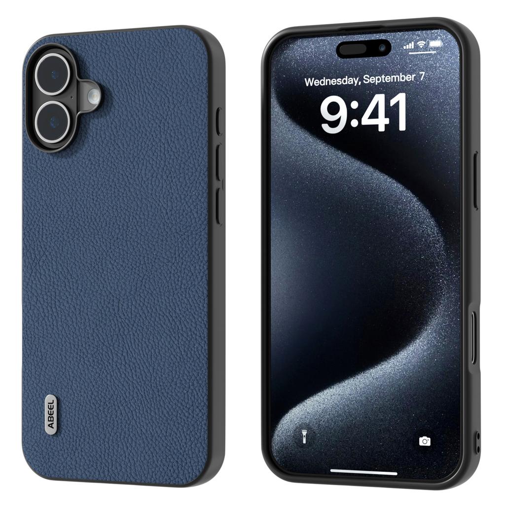 ABEEL For iPhone 16 Cases Genuine Cow Leather+PC+TPU Phone Cover