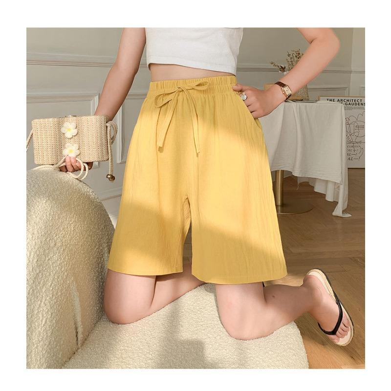 Брюки-полукомбинации из хлопка и льна, женские летние дышащие брюки средней длины, повседневные широкие брюки, свободные, большого размера