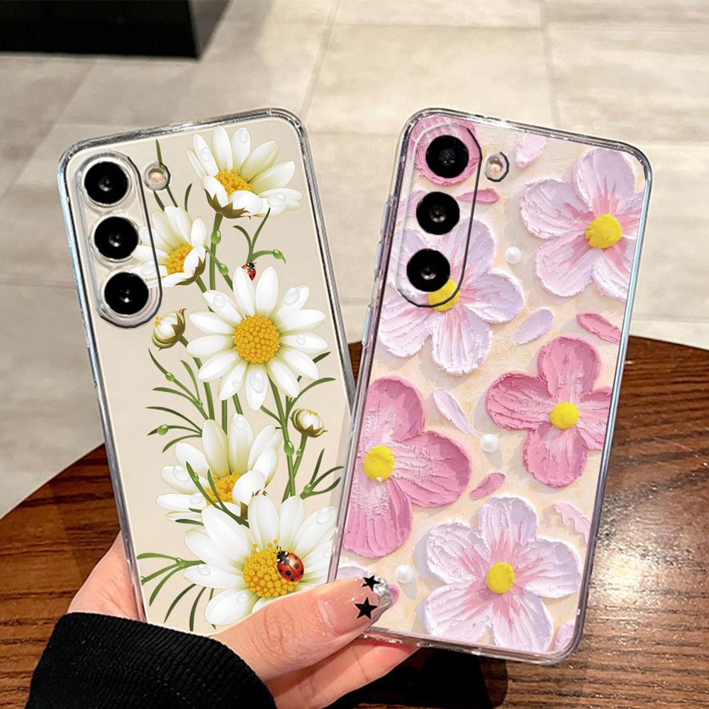 Для Samsung Galaxy M13 M14 M15 M23 M33 M34 M53 M54 M55 Чехол для телефона Белый Цветок Ромашки Масляная Живопись Прозрачный Прозрачный Чехол для Пары