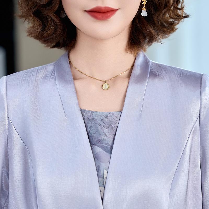 Элегантный летний комплект-двойка для зрелых женщин - пальто и платье в традиционном китайском стиле