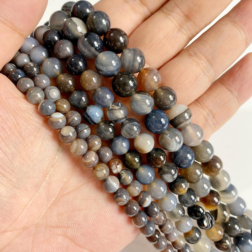 6 8 10 MM Matte Natural Stone Beads Polished Blue Stripes Agates Stone Beads Diy Spacer loose Beads for Jewelry Making bracelet