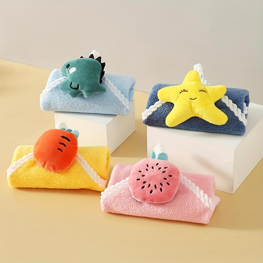 Hand Towel 4pcs Hanging Towel Cartoon Pure Coral Fleece Cloth Double-Sided Water Absorption Hanging Kitchen Towel