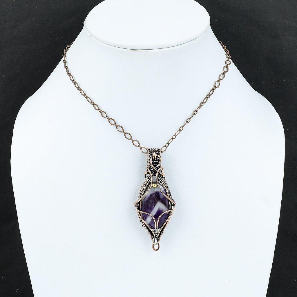 Подвеска Chevron Amethyst, подвеска из медной проволоки, подвеска с драгоценным камнем, уникальное медное украшение, подвеска ручной работы, подвеска из проволоки, подарок для жены