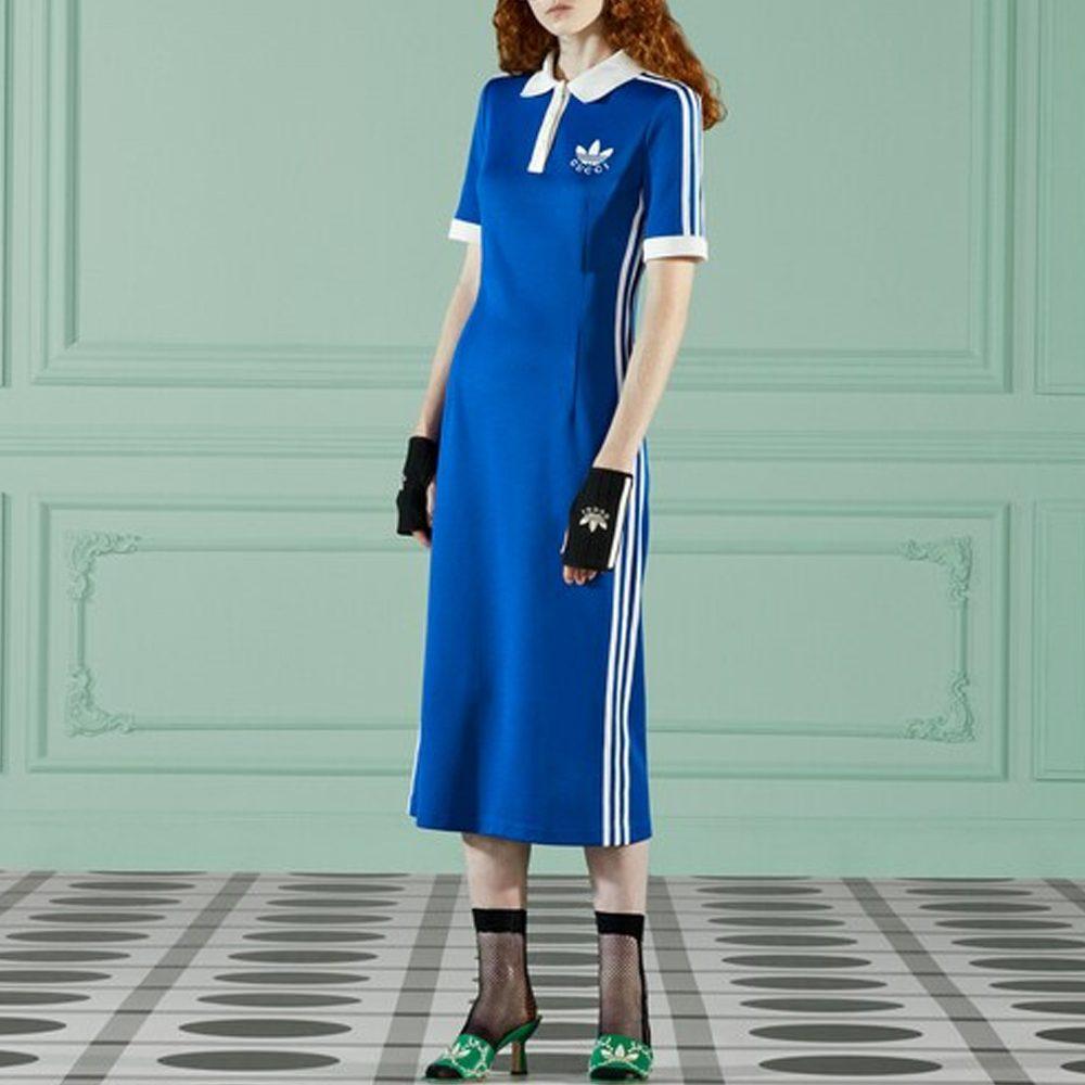 Gucci Платье с коротким рукавом X Adidas Originals FW22 Женское Синее 716446-XJEGU-4153