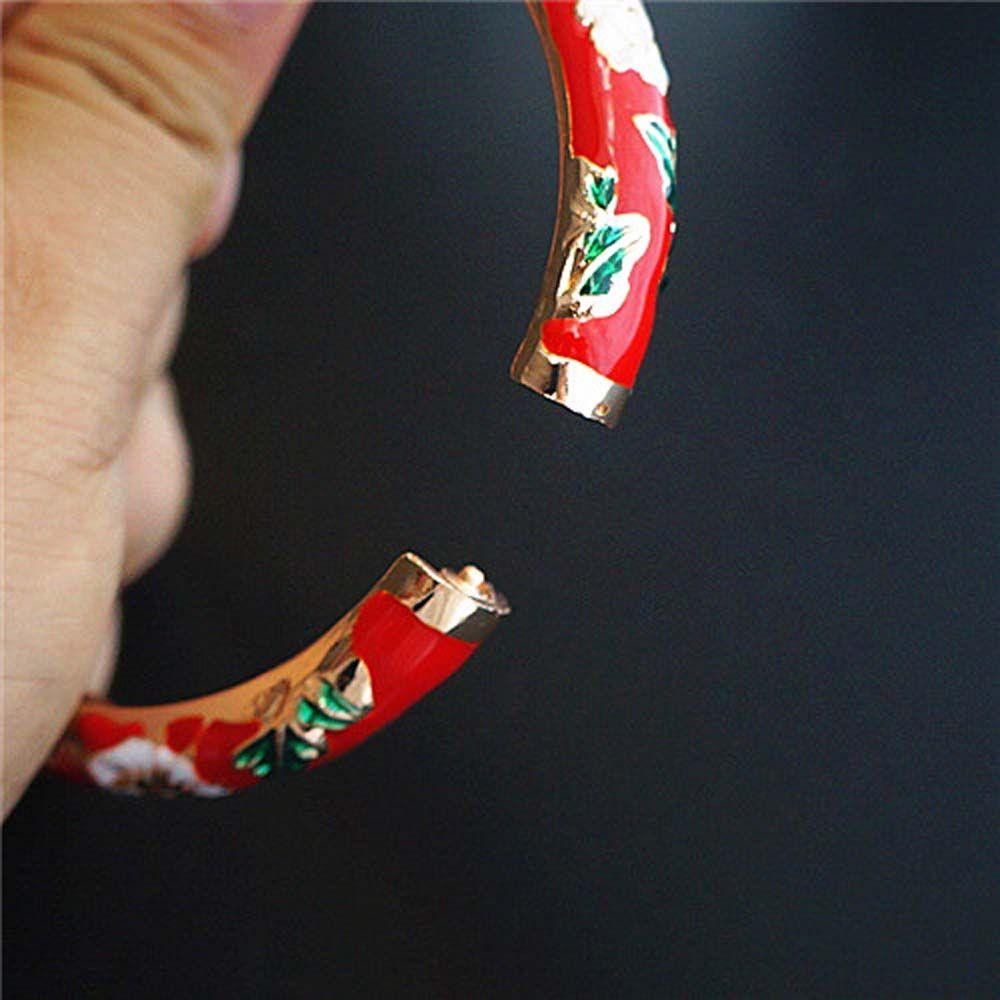 Traditional Vintage Peony Cloisonne Filigree Handicraft Enamel Jewelry Bangles Bracelet Accessories
