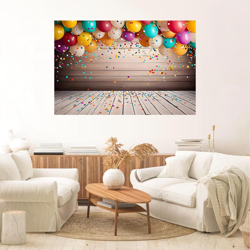 2D flat printing party banner, 1 piece per pack. Colorful carnival balloon ribbon background banner. Party decoration.