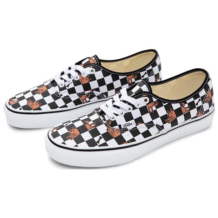 Vans Обои Аутентичный Принт Клетки Собаки Низкие Кеды из Холста Унисекс Кроссовки Черно-Белые VN0A5KS9BP6