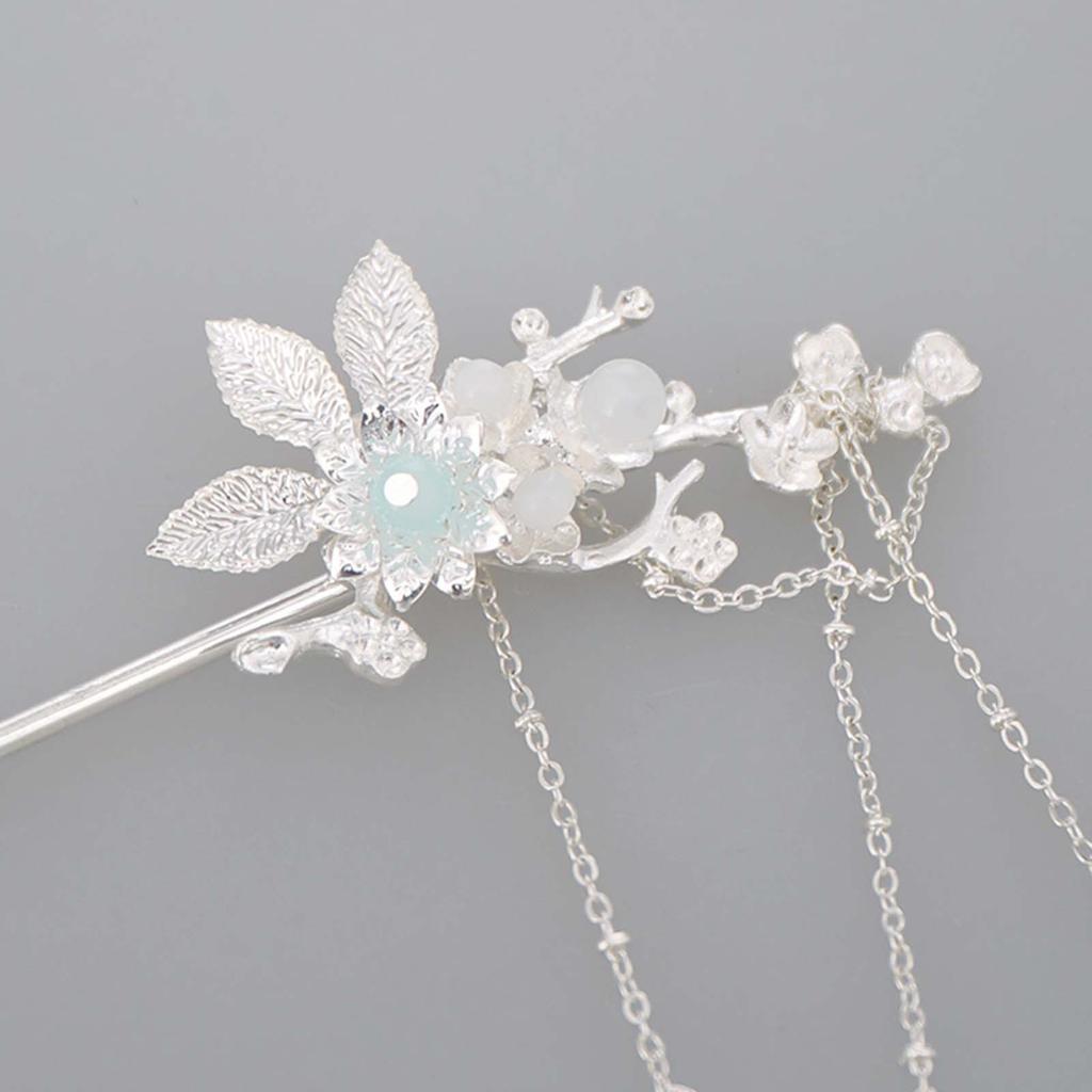 Chinese Style Alloy Hair Chopsticks Handmade Sweet Fringed Silver Flower Hair Sticks for Cheongsam Han Clothes Tea Wear
