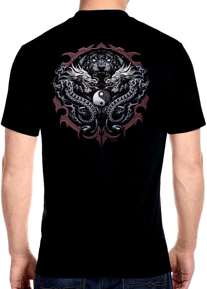 Mens Tiger Head And Dragons With Yin Yang Biker T-shirt FREE SHIPPING