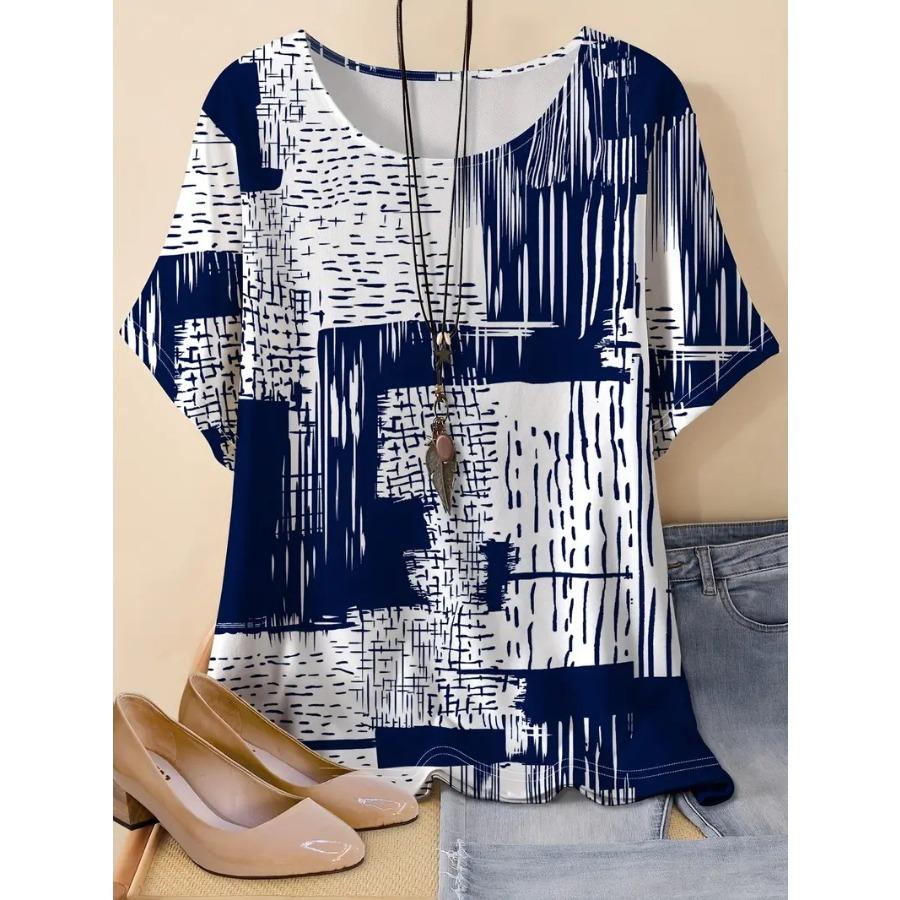 XL-7XL Большой размер Универсальный модный трендовый пуловер с принтом Футболка с короткими рукавами Топ