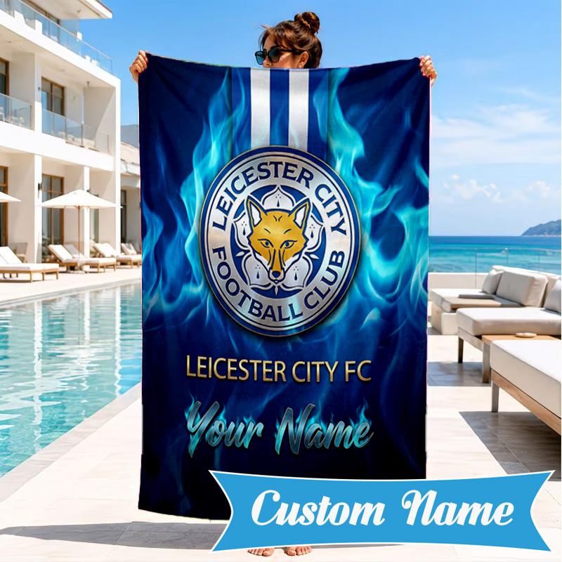 Custom Name Leicester Football Club Personalized Microfiber Beach Towel, Quick-Dry, Ideal for Summer Travel, Beach Essential, Swimming