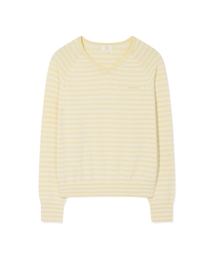COVERNAT WOMAN Striped V-Neck Knit Yellow