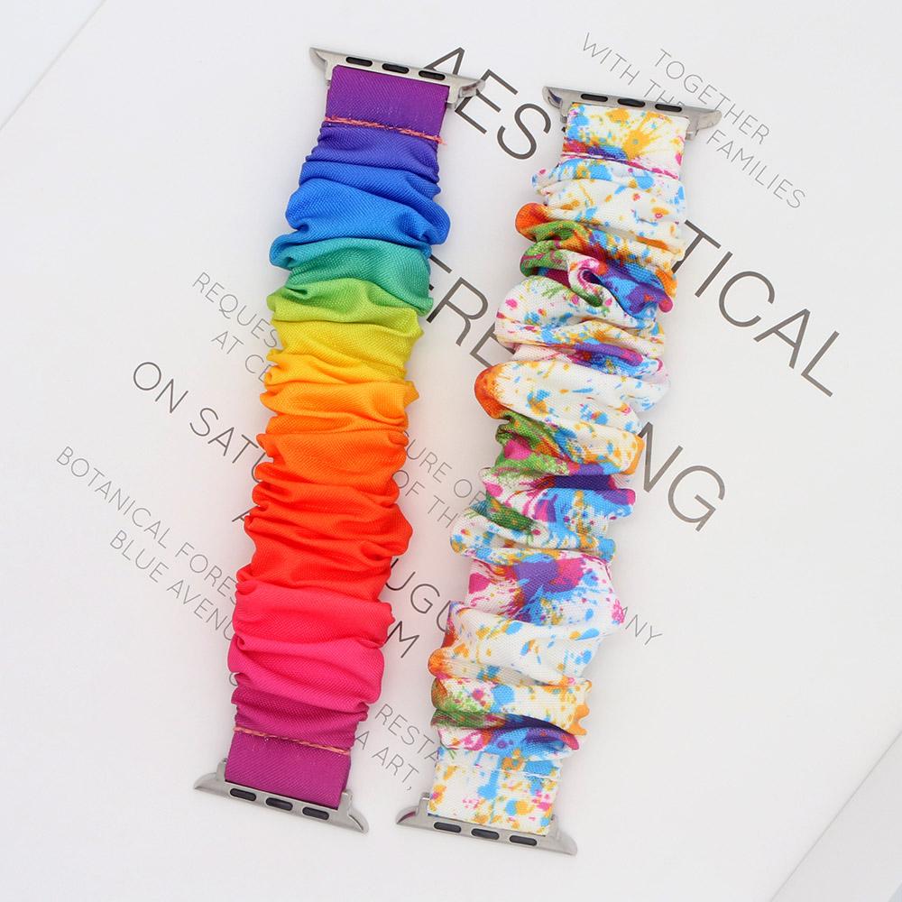 Printed Fabric Dressy Bands for Apple Watch Band 38mm 40mm 41mm 42mm 44mm 45mm 46mm Elastic Loop Strap for iWatch Series 10/11/9