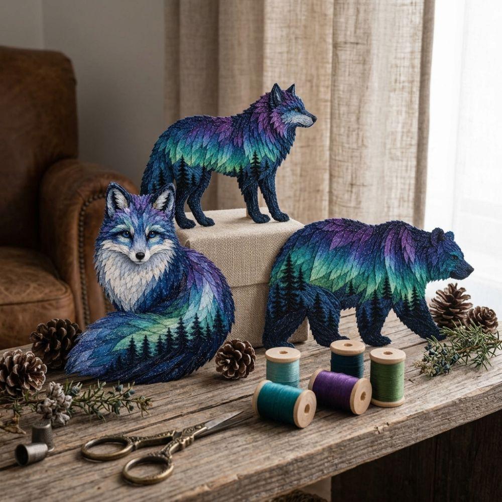 Northern Lights Aurora Animal Quilt Kit Handmade Forest Animal Applique Kit for Beginners