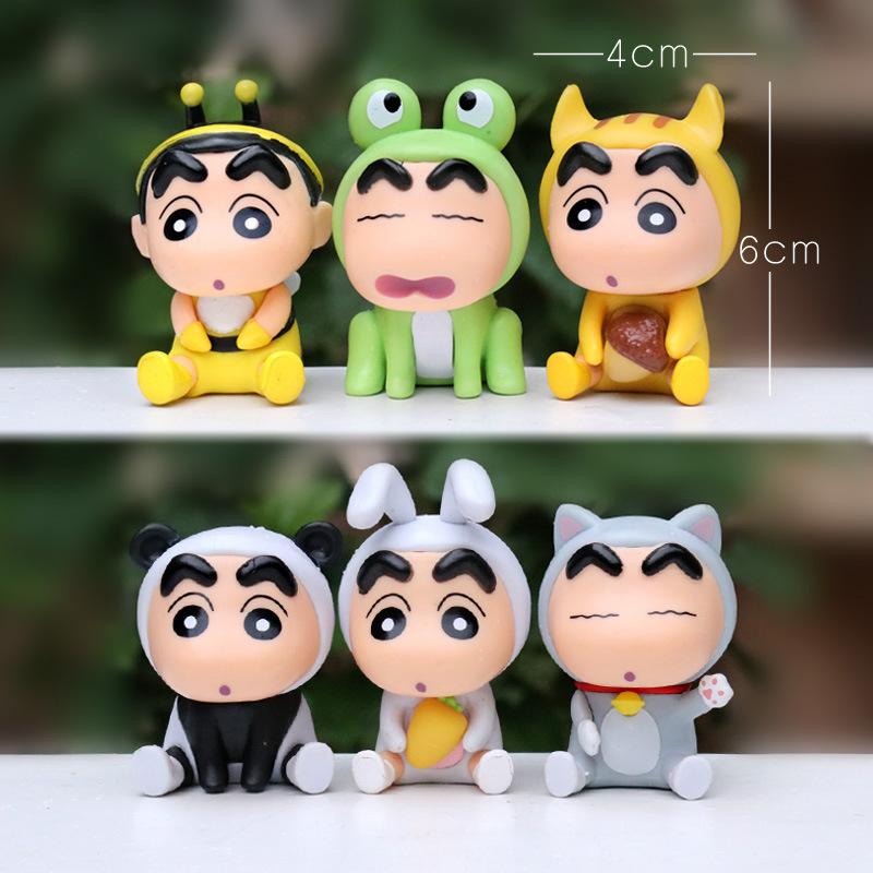 6 шт./компл., аниме карандаш, фигурки ShinChan, 6 см, Nohara Shinnosuke, экшн-фигурка, серия животных, модель ПВХ, настольные украшения, подарок для детей