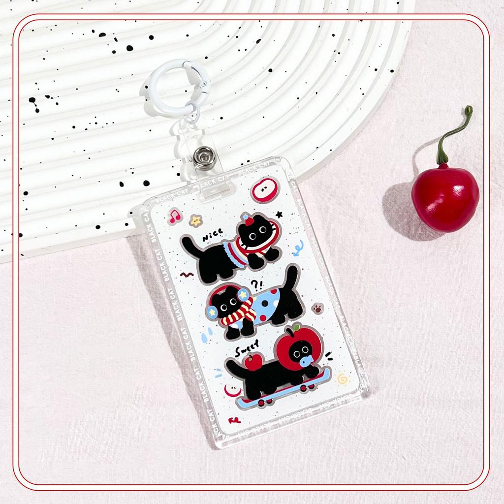 Kawaii Cat Keychain Sliding Card Holder Student Meal Card Bus Card Photo Card Holder Lanyard Lady Id Card Credit Card Holder