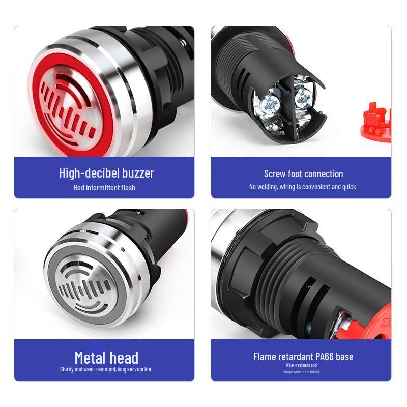 HUNJUN 22mm Red LED Active Metal Buzzer Alarm
