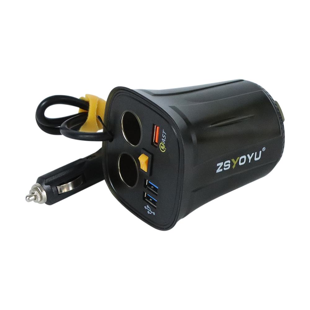 Автомобильное зарядное устройство, адаптер, разветвитель, 2 гнезда, быстрая зарядка QC3.0, подстаканник, светодиодный дисплей вольтметра, переключатель