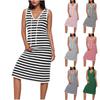 Женское повседневное свободное платье на кулиске, сексуальное полосатое с V-образным вырезом, контрастное, без рукавов
