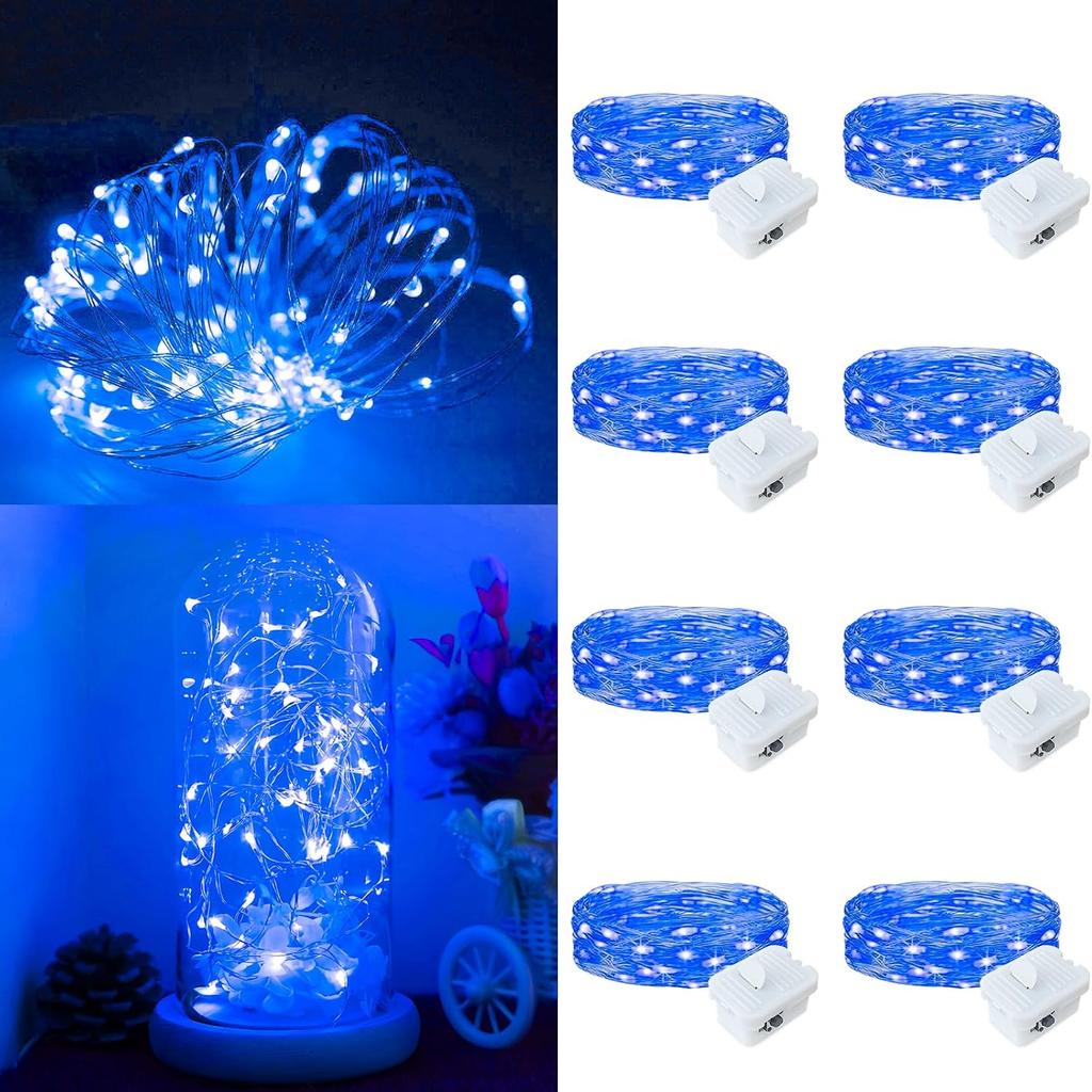8 Pack Fairy Lights Battery Operated, 7ft 20 LED 3 Modes Speed Twinkle Mini String Lights Waterproof Silver Wire Firefly Starry Lights for Mason Jars