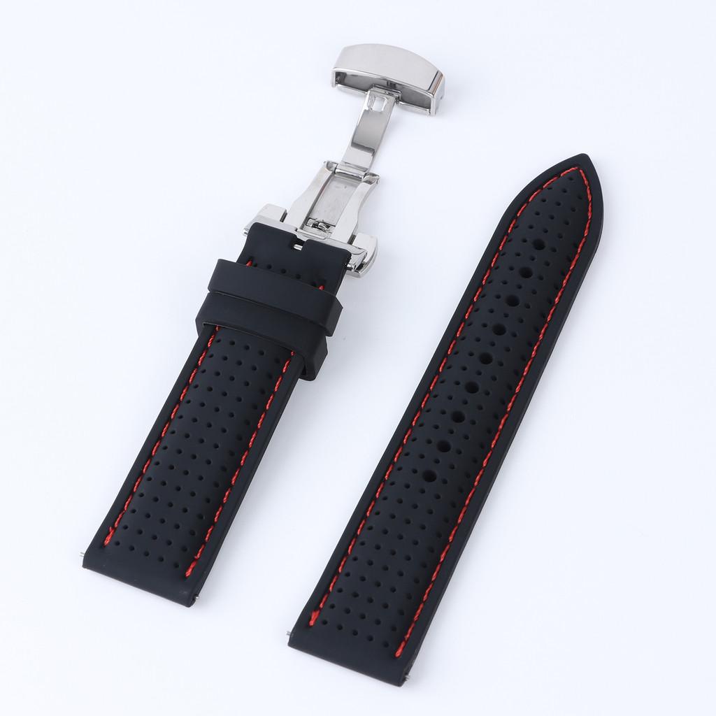 20mm 22mm Premium Silicone Watch Band Butterfly Buckle Waterproof Soft Rubber Strap Breathable Strap Replacement Universal Watch