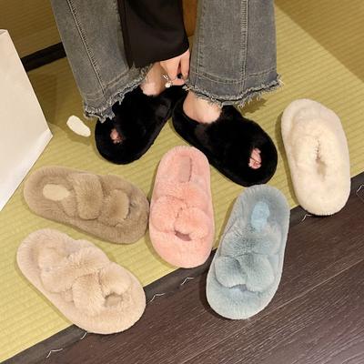 Мода 2025 Новые женские пушистые меховые тапочки Мягкие шлепанцы из искусственного меха Женские плюшевые домашние тапочки С открытым носком Сандалии на плоской подошве Пушистая теплая обувь