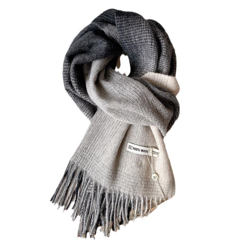 High Quality 100 Gradual Change Wool Scarf Men and Women Couples Winter Versatile Fashion Plaid Warm Scarf