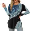 Womens Long Sleeve Round Neck Shirts Side Split Basic Loose Tunic Tops Floral Print  Casual Shirts T-Shirts Women’s