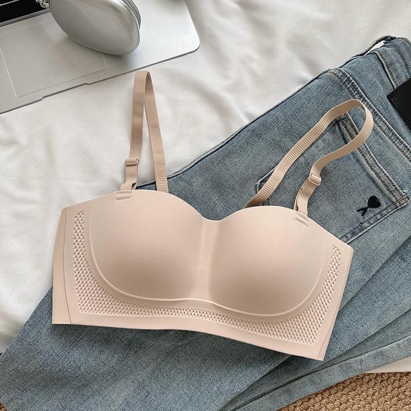 Traceless tube top type two-wear underwear women's shoulder strap soft support non-slip and anti-sagging small chest gathering bra without steel ring