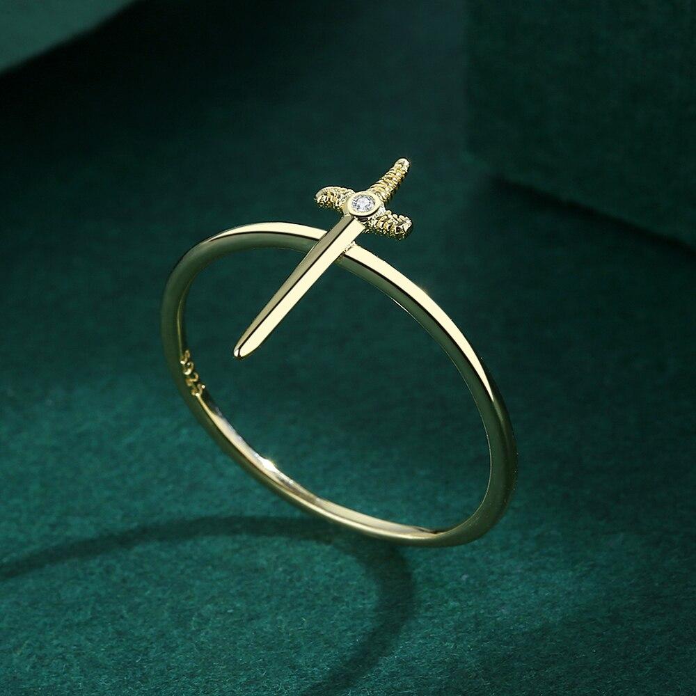 Креативные 18-каратные золотые, серебряные парные кольца с крестом и мечом для женщин, круглые полные бриллианты, оригинальные стерлинговые серебряные ювелирные изделия в подарок на свадьбу