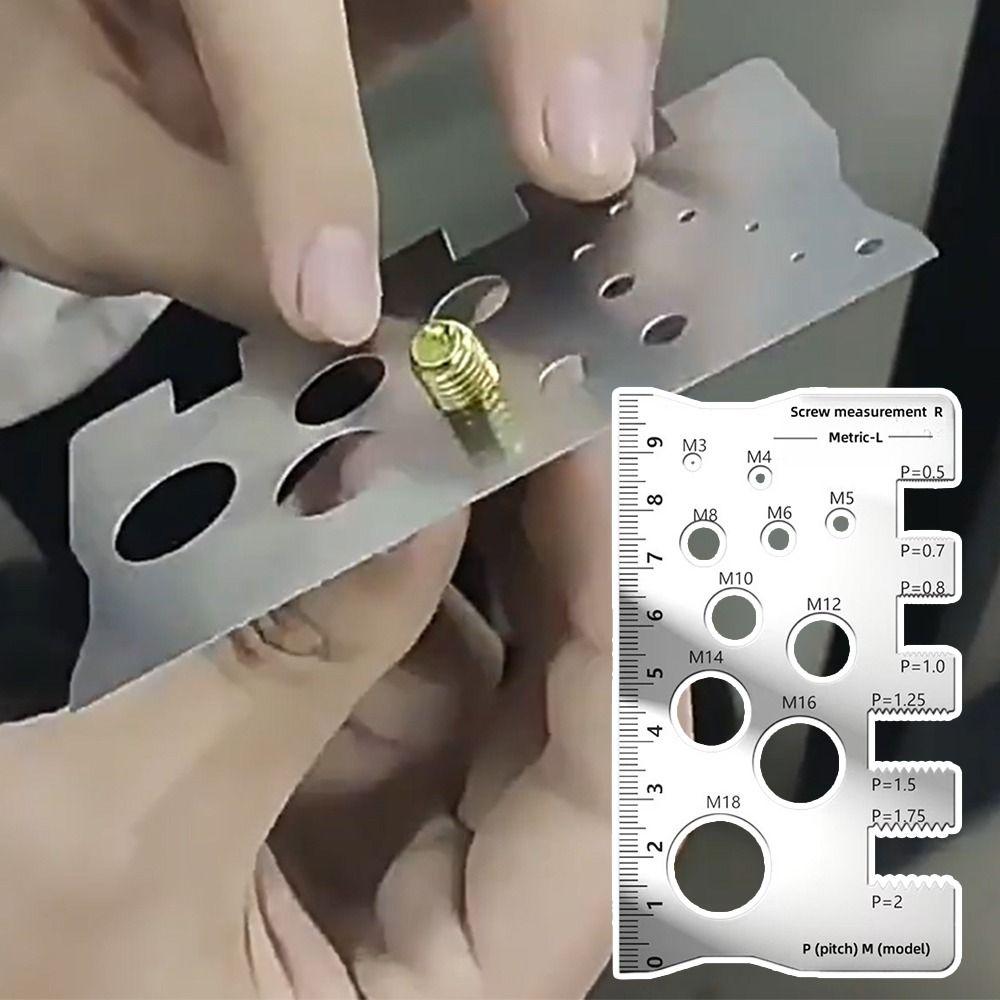 Space Saving Thread Checker Silver Gauge Ruler Durable Measurement Tool Industry Use