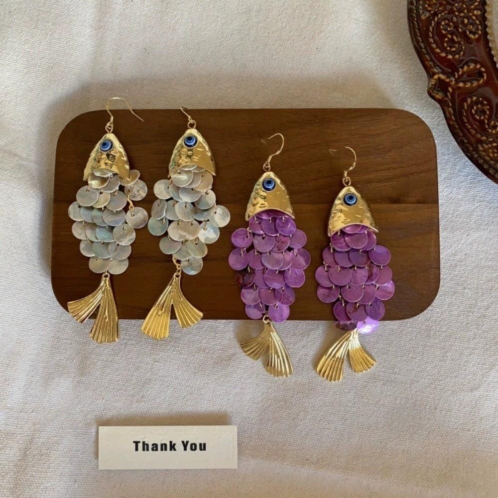 Personality Imitation Shell Tassel Earrings Elegant Dangle Earrings Fish-shaped Earrings Festival