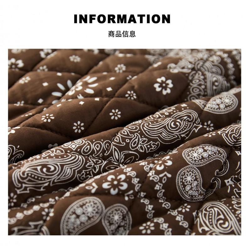 Womens Loose Fit V-Neck Cotton Puffer Coat With Paisley Print Winter Warm Oversized Jacket