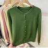 Винтажный круглый вырез свободный длинный рукав вязаный свитер кардиган женские топы осенняя мода верхняя одежда повседневные кардиганы женский однотонный трикотаж куртка 24859
