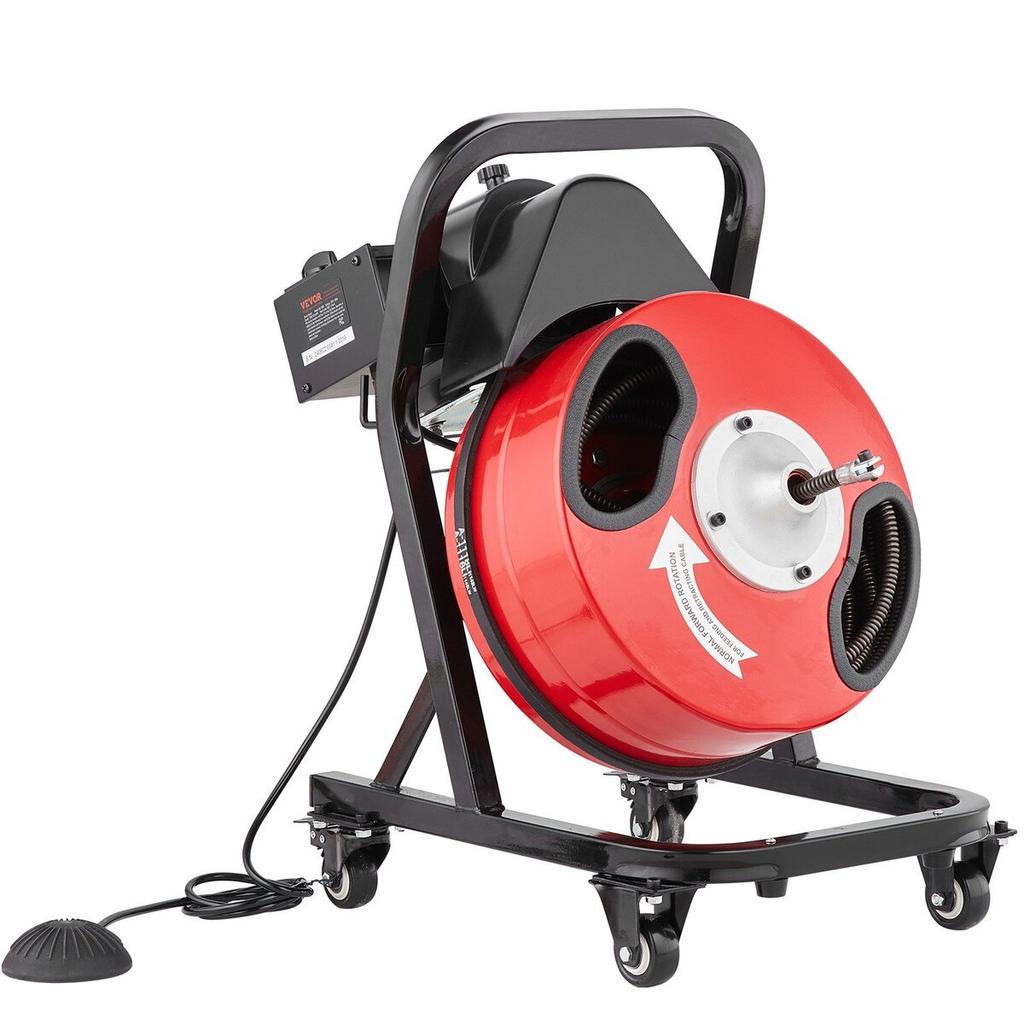 Drain Cleaner Machine 50FT x 1/2 Inch Manual Feed Snake Auger with Wheels