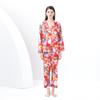 Пижамный комплект с винтажным принтом для женщин, рубашка с воротником-блейзером и брюки длиной до щиколотки, одежда для сна и отдыха