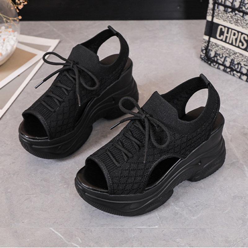 Fashion Comemore Thick Bottom Sandals Women Summer Mesh Fish Mouth High Heels Casual Sport Style Roman Sandal White Black Wedge Sandales