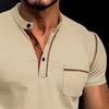 Мужские летние топы с воротником-стойкой и пуговицами, с полузастежкой, футболка с коротким рукавом, повседневные свитера, повседневная одежда