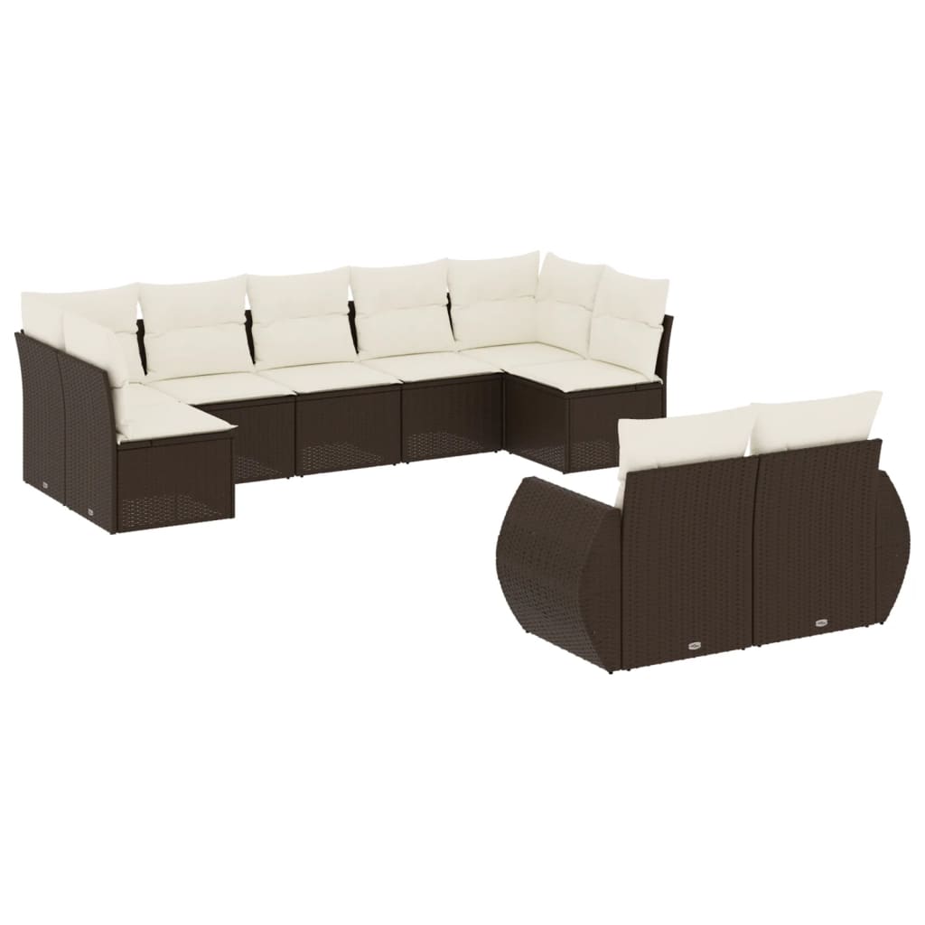 9 piece Garden Sofa Set with Cushions Brown Poly Rattan