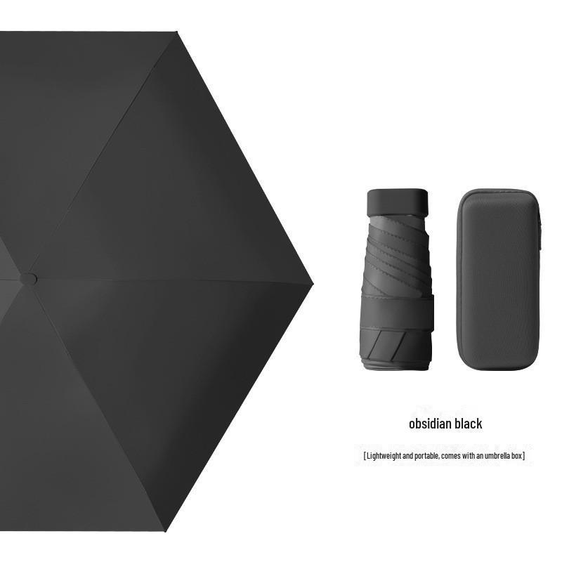 Креативный мини-зонт на клею шестикратного сложения черного цвета — компактная женская капсула для защиты от солнца и дождя, солнцезащитный экран двойного назначения.