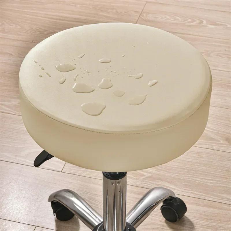 Waterproof Round Stool Cover Leather Elastic Barstool Covers All Inclusive Solid Color Rotating Chair Slipcover Home Hotel Decor