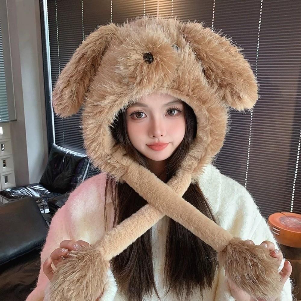 Windproof Movable Puppy Ears Hat Kawaii Warm Cap Fashion Fluffy Lei Feng Hat  Apparel Accessories