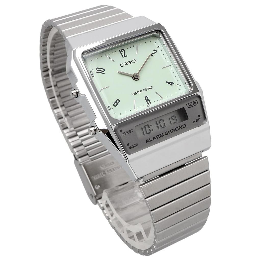 Casio Стандартные аналогово-цифровые кварцевые наручные часы AQ-800E-3A Унисекс Светло-зеленые