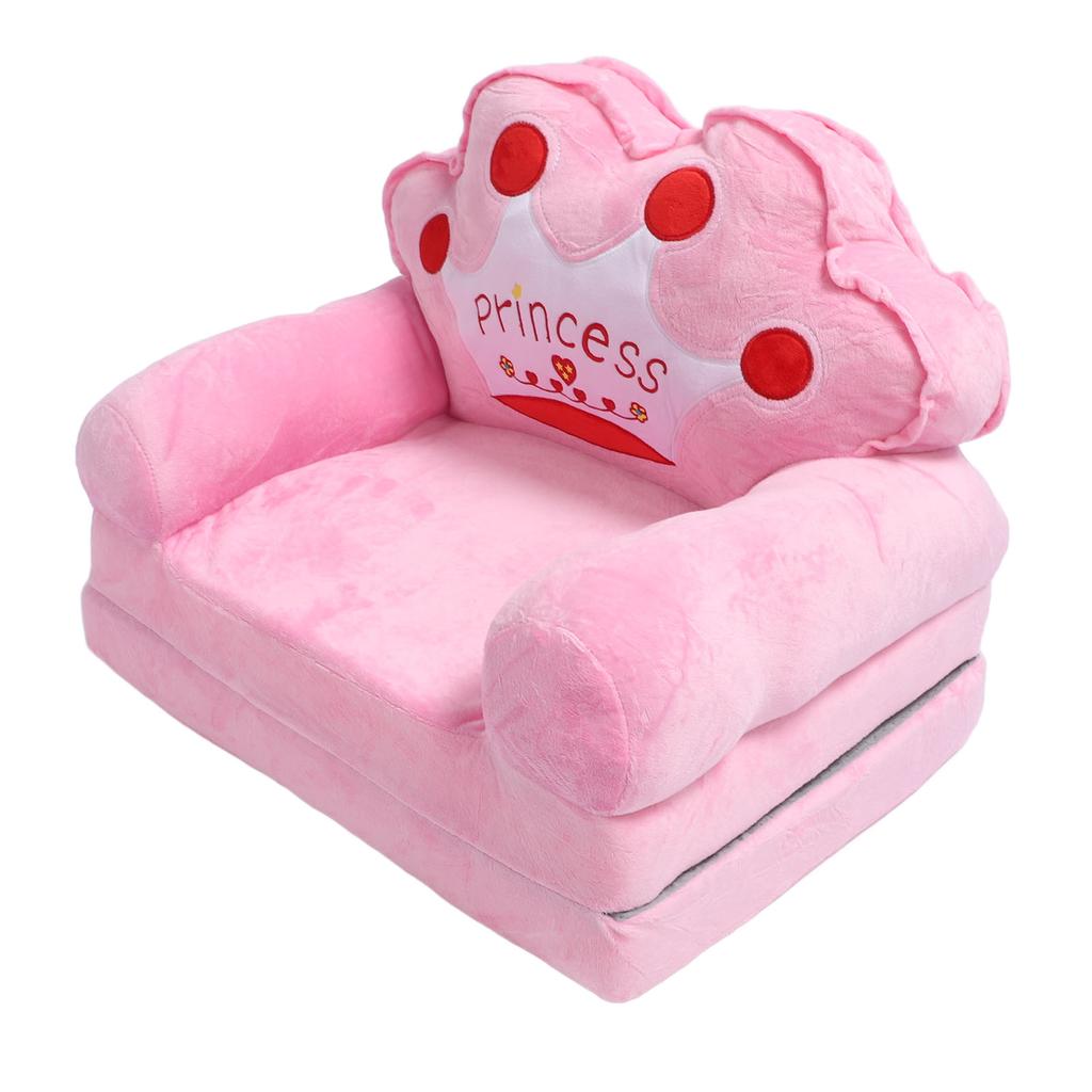 Toddler Chair for Girls Kids Cute Princess Tiara Fold Out Couch Bed Floor Cushion Armrest Sofa for