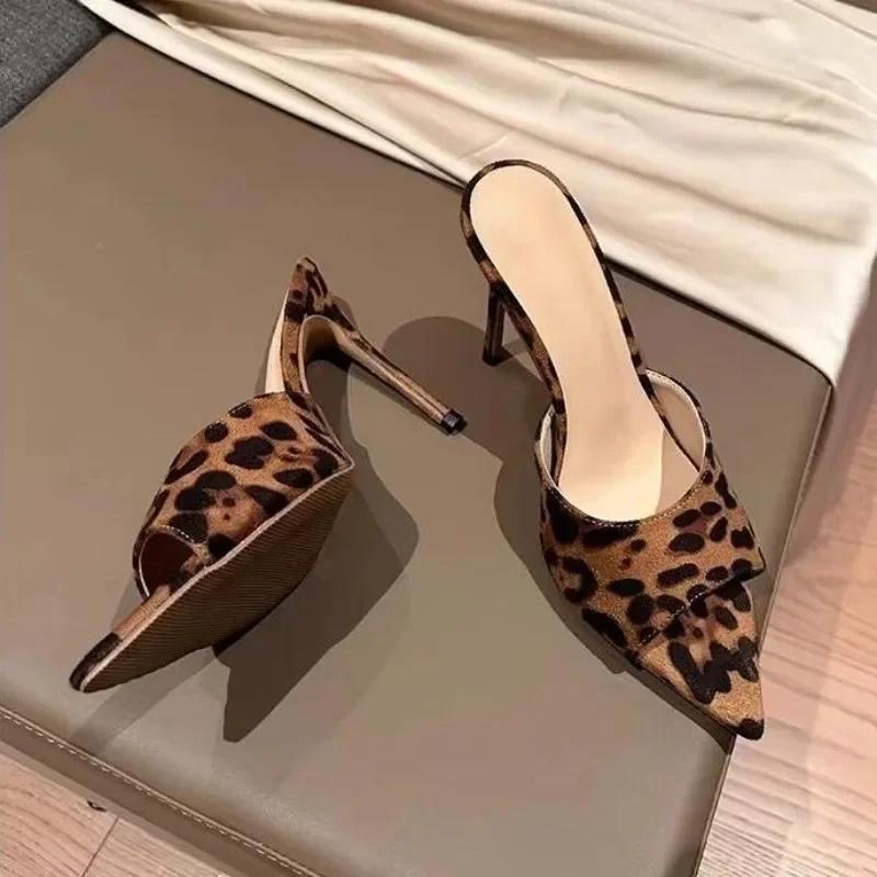 Design Shoes Summer High Heel Women Slipper Elegant Open Toe Fashion Leopard Slides Ladies Sexy Party Dress Sandal Pumps Shoes