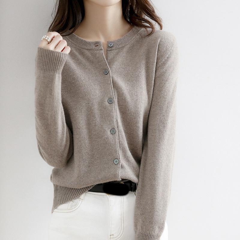 Женский однобортный шикарный кардиган, модный свитер однотонного цвета с длинным рукавом и круглым вырезом, осенне-зимний, повседневный, офисный стиль