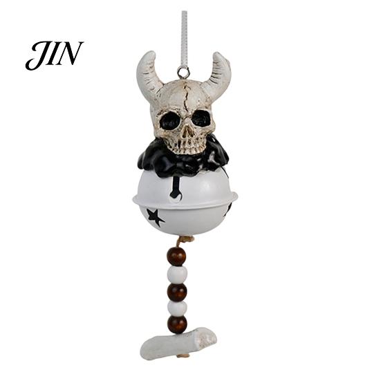 Durable Halloween Ornament Jingle Bell Ornament, Gothic Bull Skull/Angel Wings Hanging Decoration for Tree, Party Home Decor Seasonal